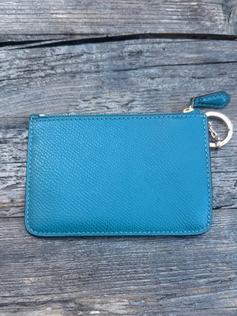 Coach Turquoise Pebble Leather Keychain Mini ID Wallet Skinny Card Case NWOT - Picture 3 of 6